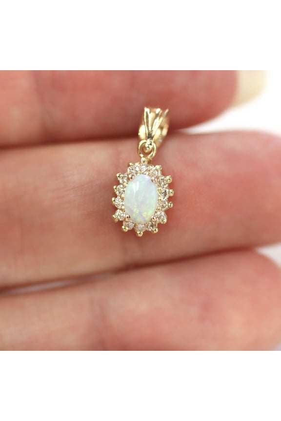 Oval Cut Lab Created Fire Opal 14K Yellow Gold Finish Halo Pendant