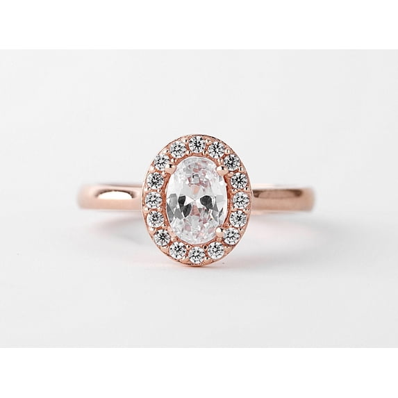 Silver & Stone Jewels Oval Halo Diamond Engagement Ring 14K Rose Gold Plated, Solitaire Ring, Ladies Rings