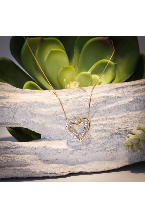 Pretty Heart Shape Pendant Round Cut Cubic Zirconia 14K Yellow Gold Finish