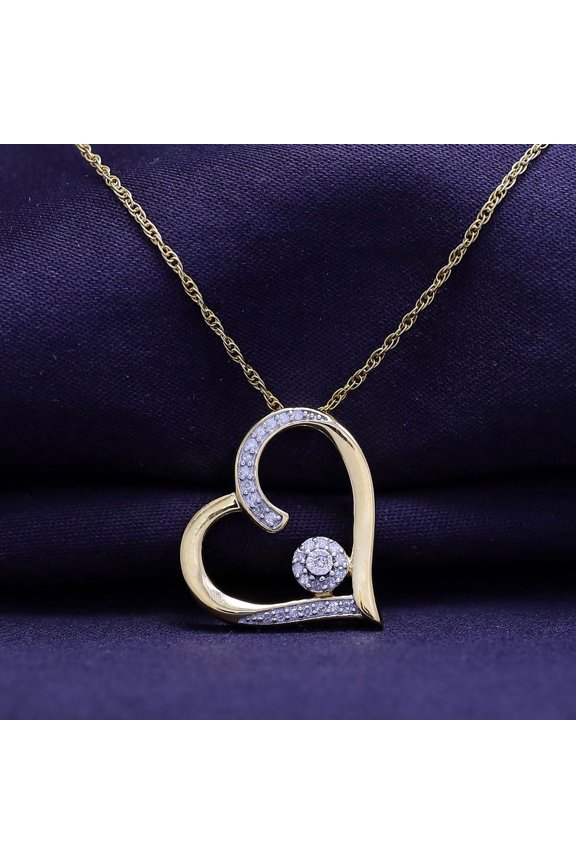 Pretty Round Cut Cubic Zirconia 14K Yellow Gold Finish Heart Shape Pendant