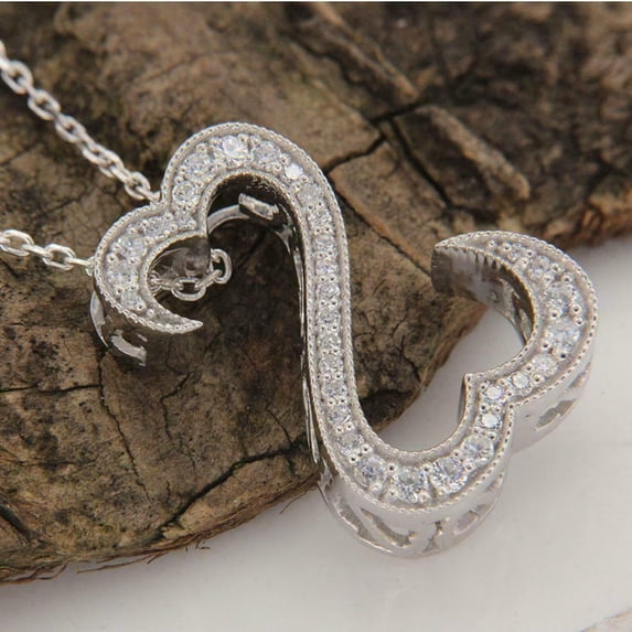 Silver & Stone Jewels Round Cut Cubic Zirconia 14K White Gold Finish Open Heart Pendant