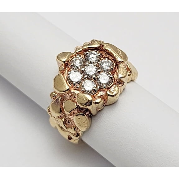 Silver & Stone Jewels Round Cut Cubic Zirconia 14K Yellow Gold Finish Men's Nugget Ring
