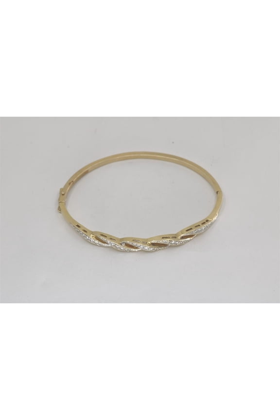 Round Cut Cubic Zirconia 14K Yellow Gold Finish Women's Bangle Bracelet