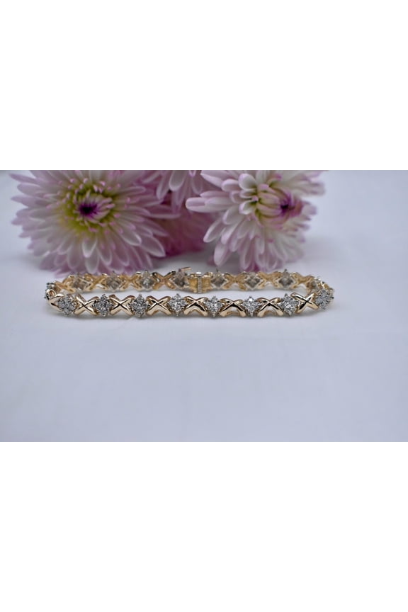 Round Cut Cubic Zirconia XOXO Tennis Bracelet 14K Yellow Gold Finish
