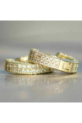 Round Cut Diamond Men's Hoop Earrings 14K Yellow Gold Finish