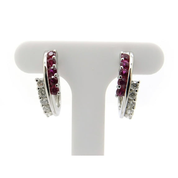 Silver & Stone Jewels Round Pink Cubic Zirconia Women's Huggie Hoop Earrings 14K White Gold Finish