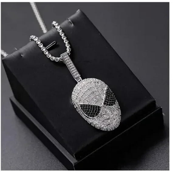 Silver & Stone Jewels Spider-Man Face Pendant 14K White Gold Plated 2Ct Round Cut CZ