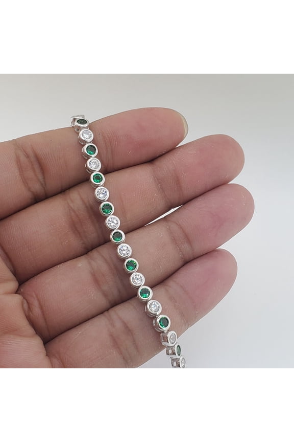 Trending 14K White Gold Finish Round Cut Green Cubic Zirconia Women's Tennis Bracelet