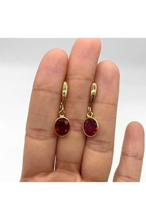 Trending Oval Cut Pink CZ 14k Yellow Gold Finish Silver Drop Earrings for Gift