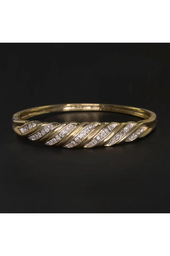 Trendy 14K Yellow Gold Finish Round Cut Cubic Zirconia Bangle Bracelet