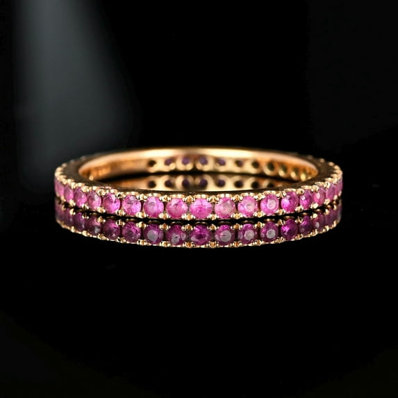 Silver & Stone Jewels Trendy 14K Yellow Gold Finish Round Cut Pink Cubic Zirconia Wedding Band Ring