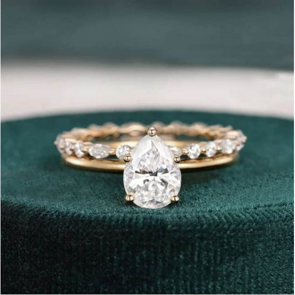 Silver & Stone Jewels Trendy Pear Cut CZ 14K Yellow Gold Finish Wedding Bridal Ring Set