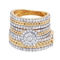 thumbnail image 1 of Silver & Stone Jewels Women's 14K Gold Finish Round Cluster Engagement Ring Set with CZ Accents – 3 Piece Bridal Wedding Band Set, 1 of 7