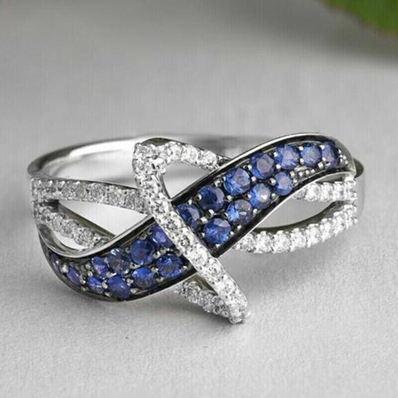 Silver & Stone Jewels Women's Crisscross Wedding Band Ring Blue CZ 925 Silver