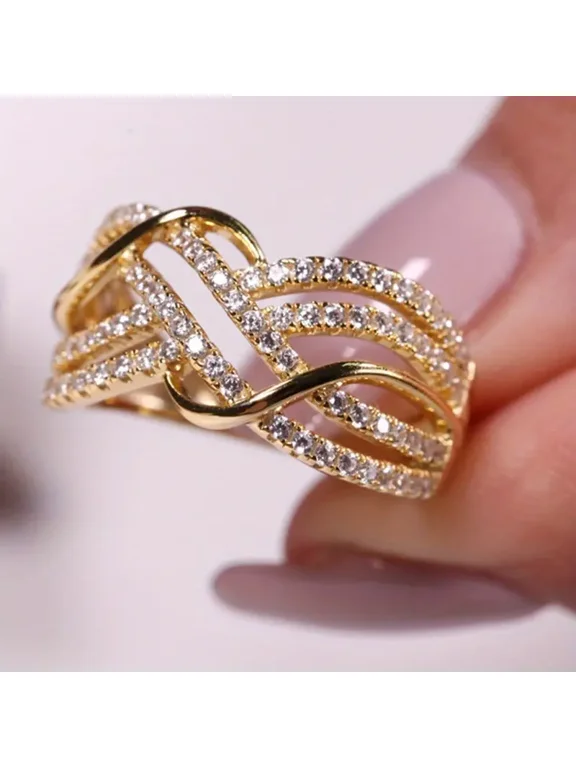 Women's Infinity Twist CZ Ring 14K Yellow Gold Finish – Elegant Statement Band