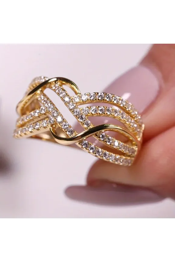 Women's Infinity Twist CZ Ring 14K Yellow Gold Finish – Elegant Statement Band