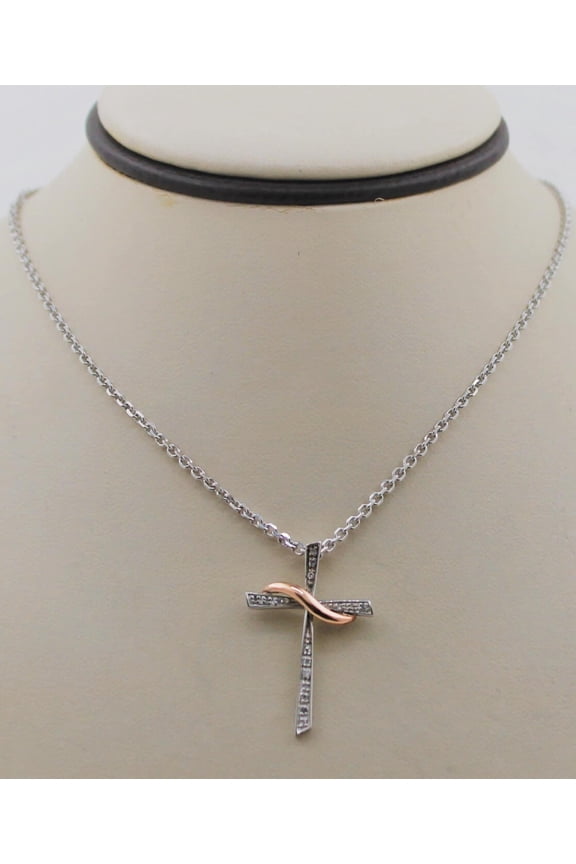 Women's Religious Cross Pendant Necklace 14K White Gold Finish Round Cut Cubic Zirconia