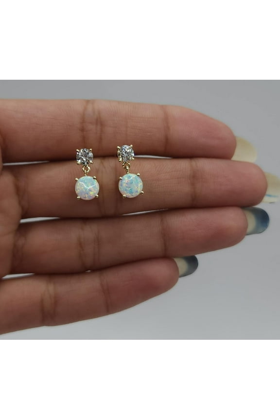 Women's Round Cut Fire Opal 14K Yellow Gold Finish Silver October Birthstone Earrings