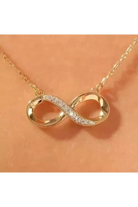 Silver & Stone Stunning Infinity Pendant Round Cut CZ In 14K Yellow Gold Finish
