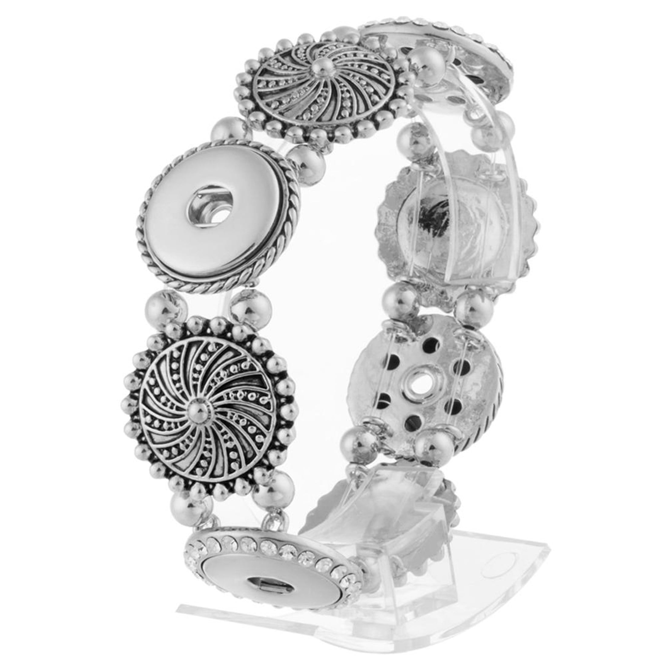 Silver Stretch 4 Snap Bracelet Snap Jewelry Fits 18MM 20MM Ginger Charm Buttons