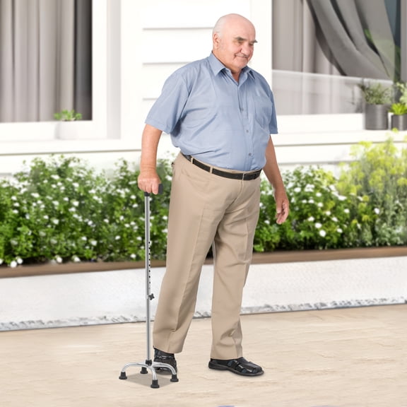Silver Stretchable Walking Stick For Elderly, Disabled, Handicapped And Mobility-Limited Users