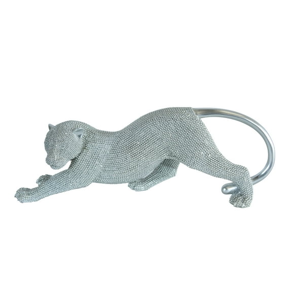 Silver Stretching Panther Resin Statue with Beaded Texture 15" x 4" x 6"H