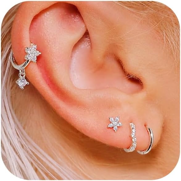 TRAHOO Silver Stud Earrings for Women, Sterling Silver earrings Set Small Hoop Earrings Stack Dangle Earrings Minimalist Drop Stud earrings Hypoallergenic Everyday Earrings Women Trendy