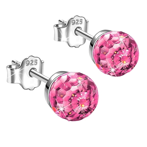 Silver Stud Earrings for Women Gemstone Minimalist Jewelry Round Sparkling Post Earrings Sensitive Ears for Birthday Anniversaries