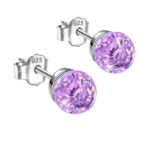 Silver Stud Earrings for Women Sparkling Gemstone Minimalist Jewelry Round Post Earrings for Birthday Anniversaries