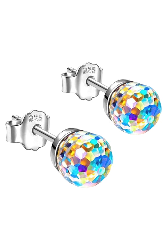 Silver Stud Earrings for Women Sparkling Gemstone Minimalist Jewelry Round Post Earrings for Birthday Anniversaries