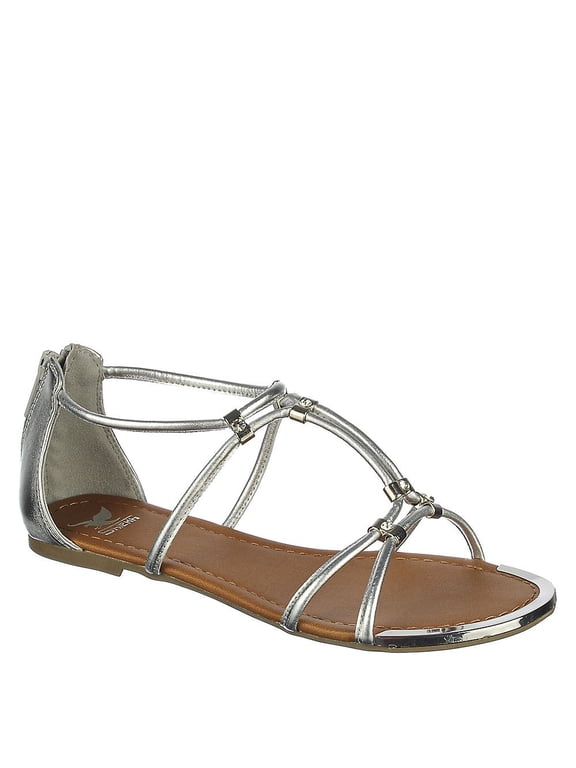 Silver Studded Rhinestone Criss Cross Flat Sandals