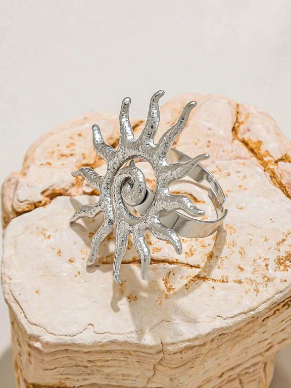 Silver Sun Ring Ring Alloy Oversized Sunburst Design Fashion Jewelry For