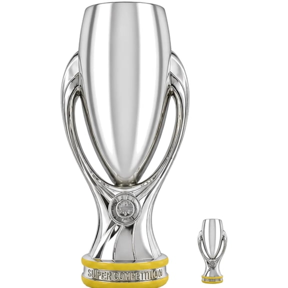 Silver Super Football Championship Trophy Replica with Mini Trophy, Top Sports Award Cup for Soccer Tournament, Watch Party and Display,Silver,12.6inch/32cm
