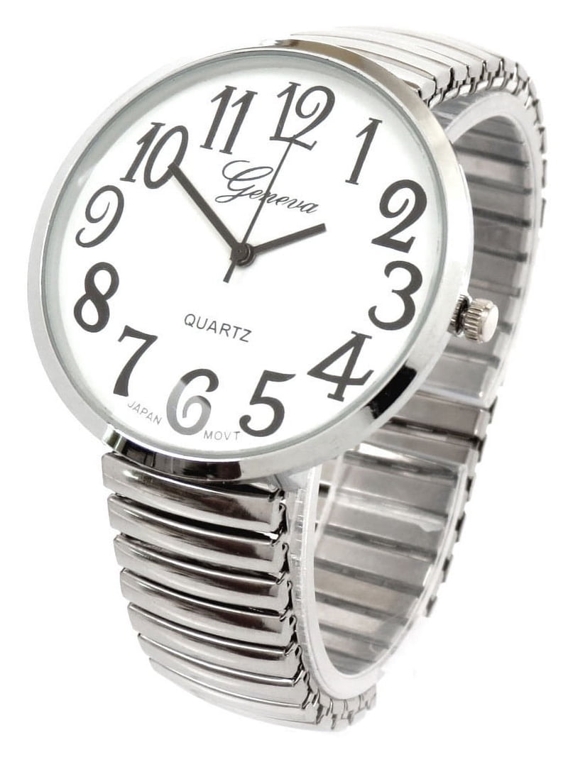 Silver Super Large Face Watch, Easy to Read, Stretch Band  display picture 2