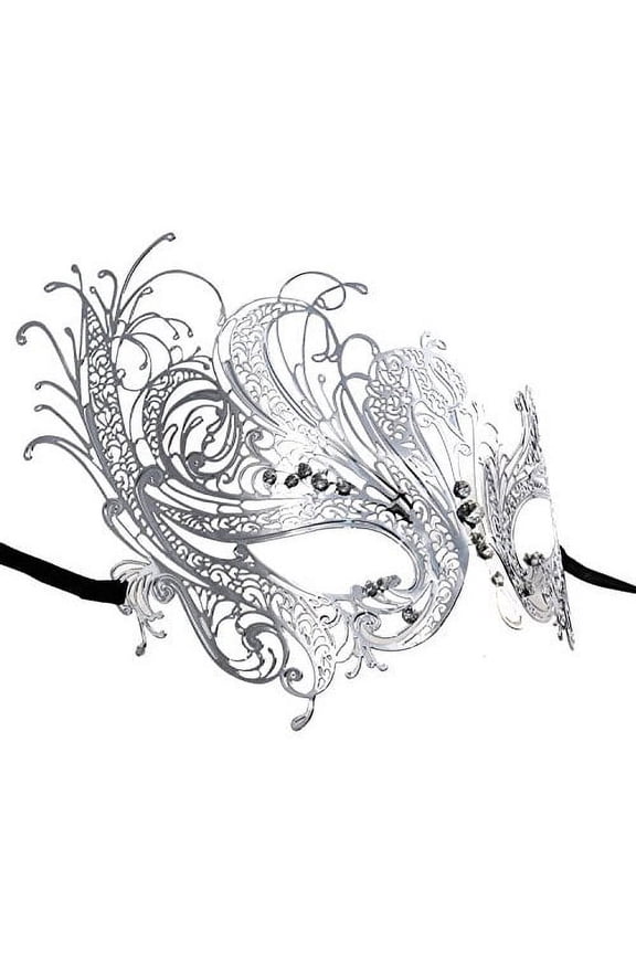 Silver Swan Metal Filigree Laser Cut Venetian Masquerade Mask