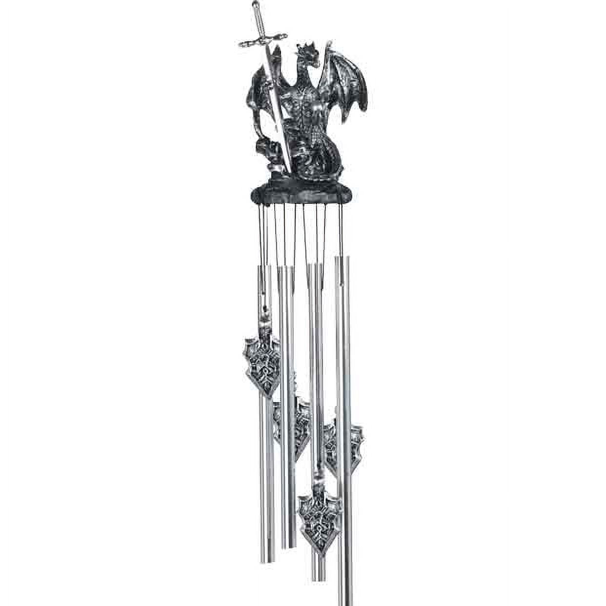 Medieval Silver Dragon Holding Excalibur Sword And Orb Figurine Wind Chime Decor