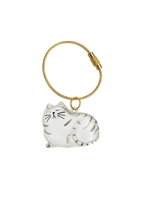 Silver Tabby Cat Keepsake Keychain - British Shorthair Pet Hair Memorial Keepsake, Cat Hair Collector Keychain Charm Memorial Storage Box