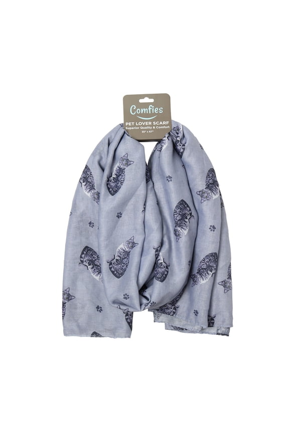 Silver Tabby Cat Lover Scarf, Year-round scarf, Lightweight material, 67"