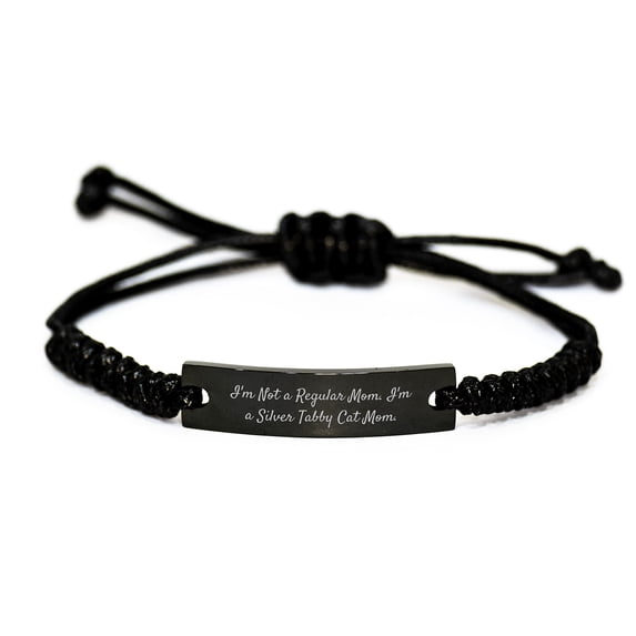 Silver Tabby Cat Mom Funny Rope Bracelet, Graduation Unique Gifts from Men to Silver Tabby Cat Friends, Adjustable Rope Jewelry with Engraved Quote