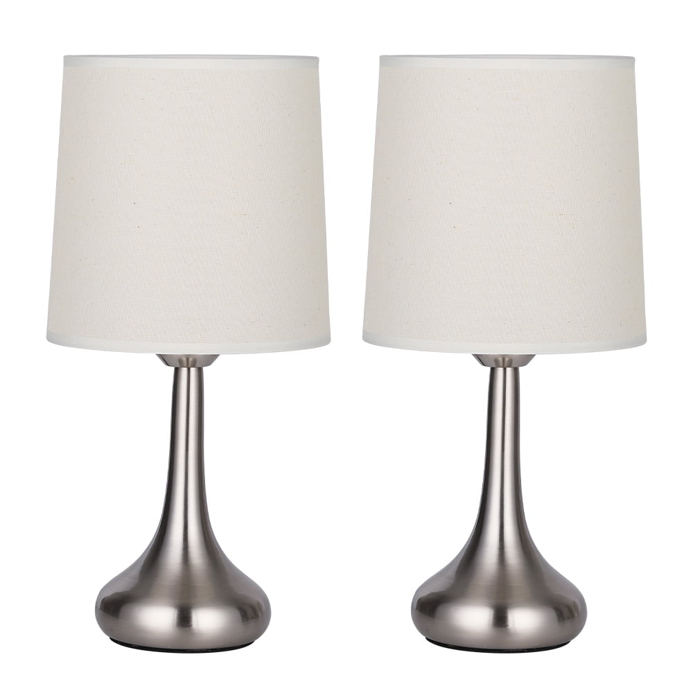 Modern Silver Table Lamp Set of 2 for Living Room, Bedroom, Small