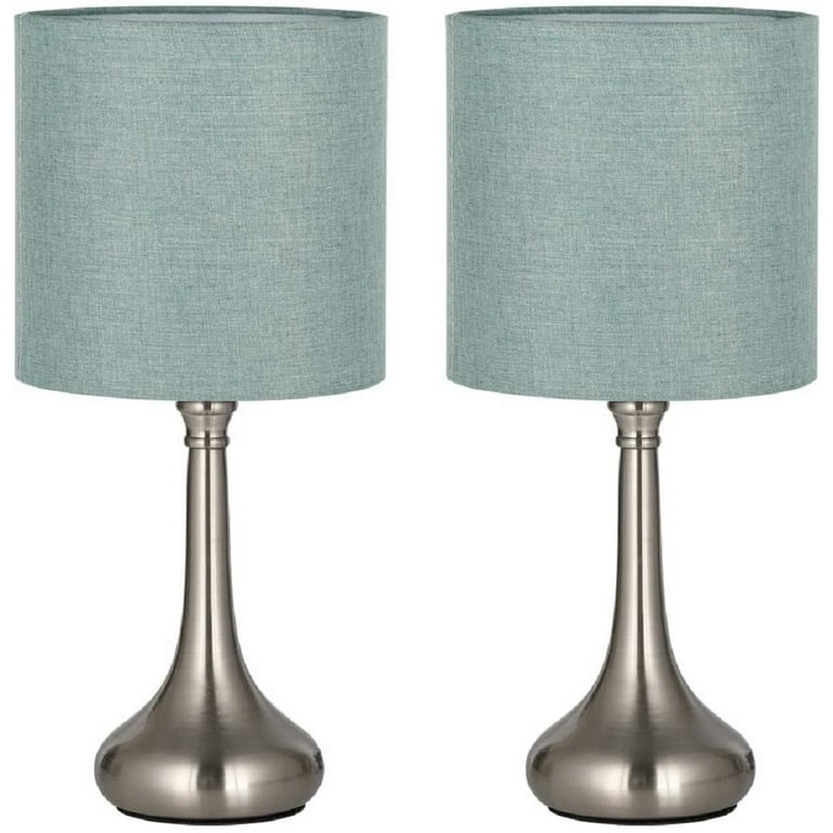 Silver Table Lamps Small Nightstand Lamps Set of 2 Light Blue
