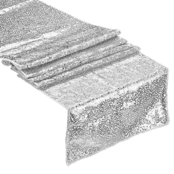 Silver Table Runner 108" x 12", Long Shining Sequin Table Runner