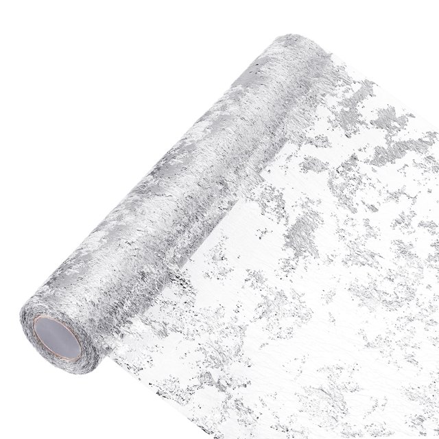 Silver Table Runner 11" x 360", Metallic Foil Thin Mesh