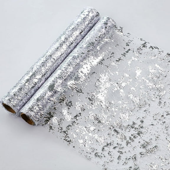 Silver Table Runner, Sequin Glitter Foil Metallic Silver Mesh Table Runner Roll 11 Inch x 49 Feet, Silver Table Decorations centrepiece for Wedding Birthday Party Christmas Baby Shower