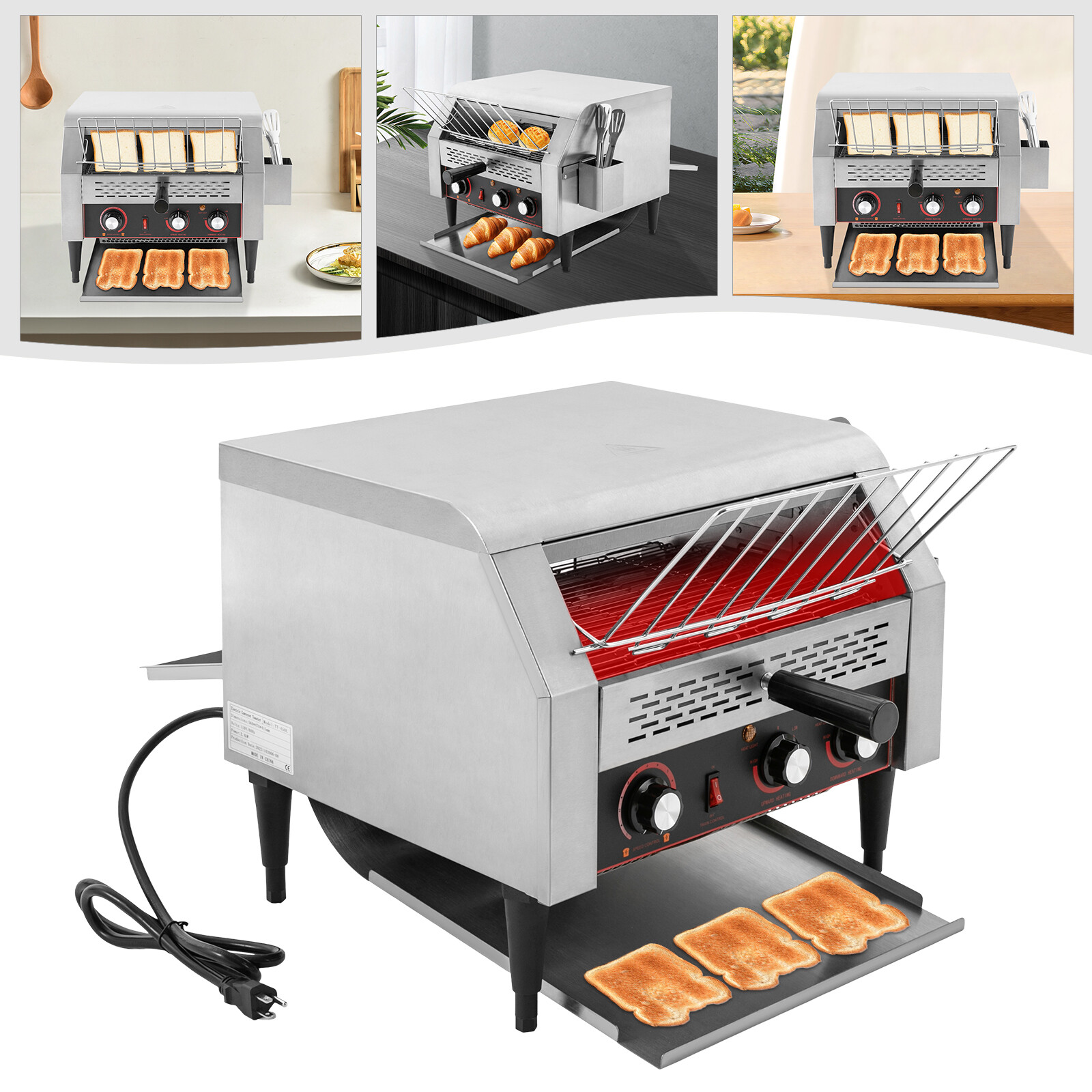Silver Tabletop Electric Commercial Restaurant Industrial Conveyor Toaster 450 Slice/Hour 7Speed