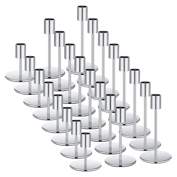 Silver Taper Candle Holders Set of 24 Metal Candlesticks in 3 Heights Modern Decorative Candelabras for Wedding Anniversary Home Dining Table Centerpiece Christmas Party Holiday Decor