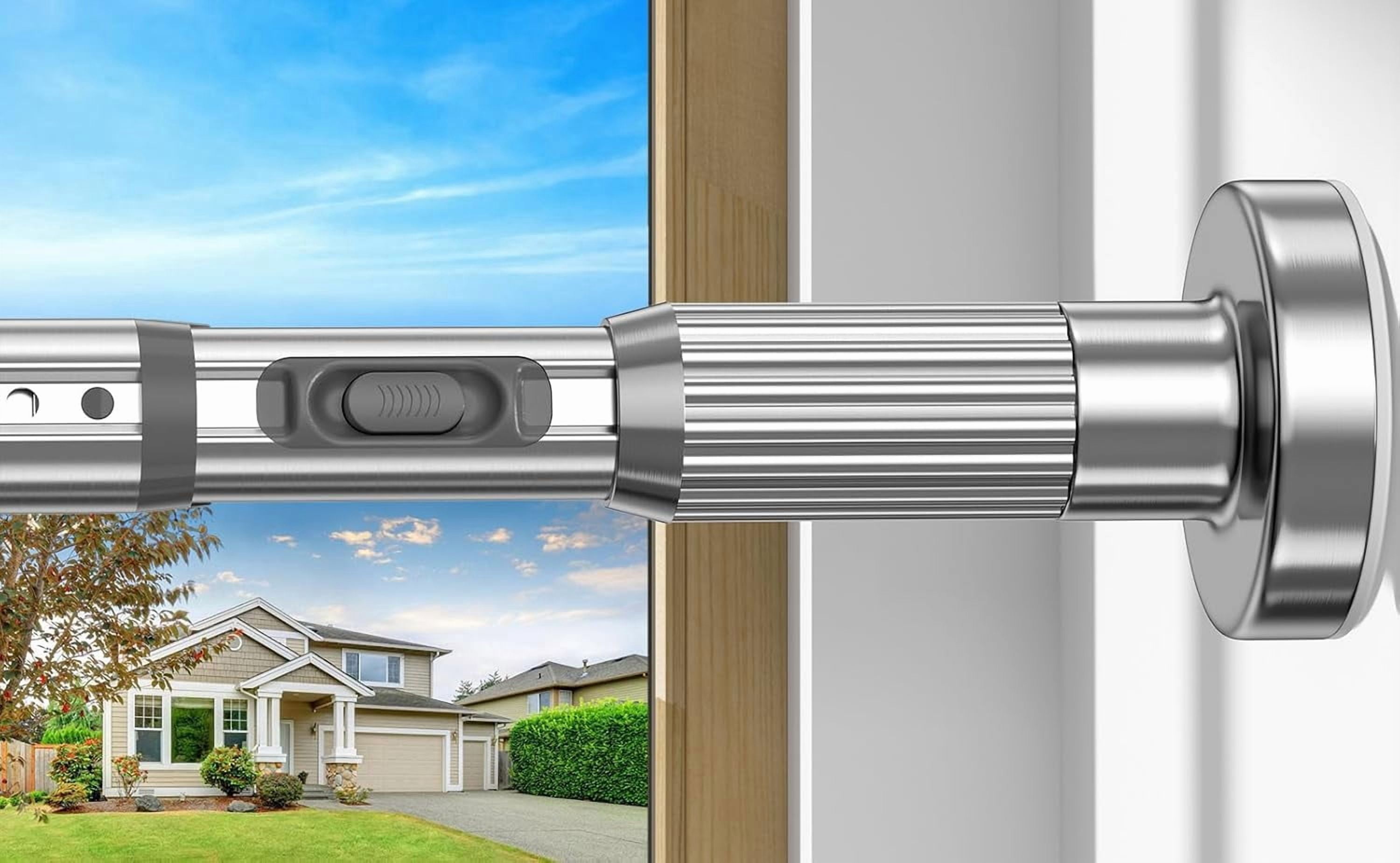 Silver Tension Curtain Rod 41-146In(4-12Ft), Extra Long Outdoor Curtain Rod No Drilling for Window or Bathroom Patio, Adjustable Spring Shower Rod,Rod Diameter 1.26In-One-bond stretching