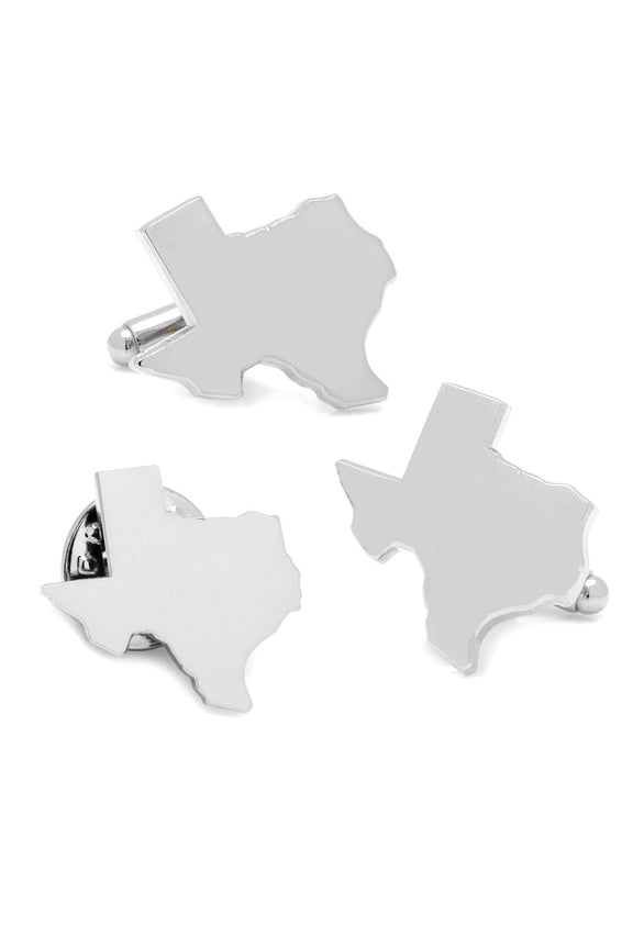 Silver Texas Cufflinks and Lapel Pin Gift Set