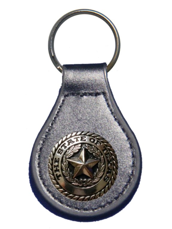 Silver Texas State Seal leather key fob or keychain Black