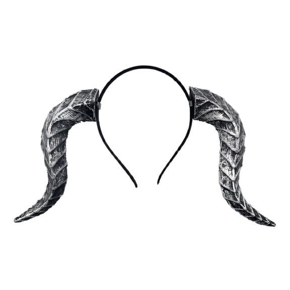 Silver Textured Dragon Horns Headband for Halloween Party Accessory